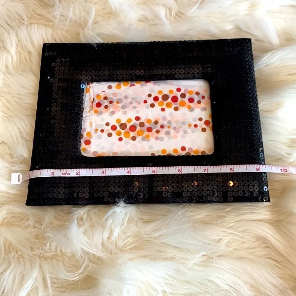 Black Cushioned Sequined Tabletop Picture Frame EUC